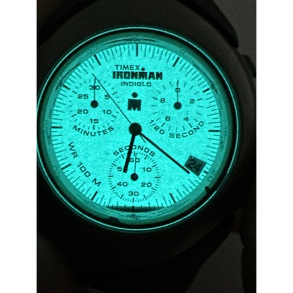 Timex Mens Watch Indiglo Ironman Chronograph Analog New Battery 36MM 8" Rare U6 - Picture 2 of 10